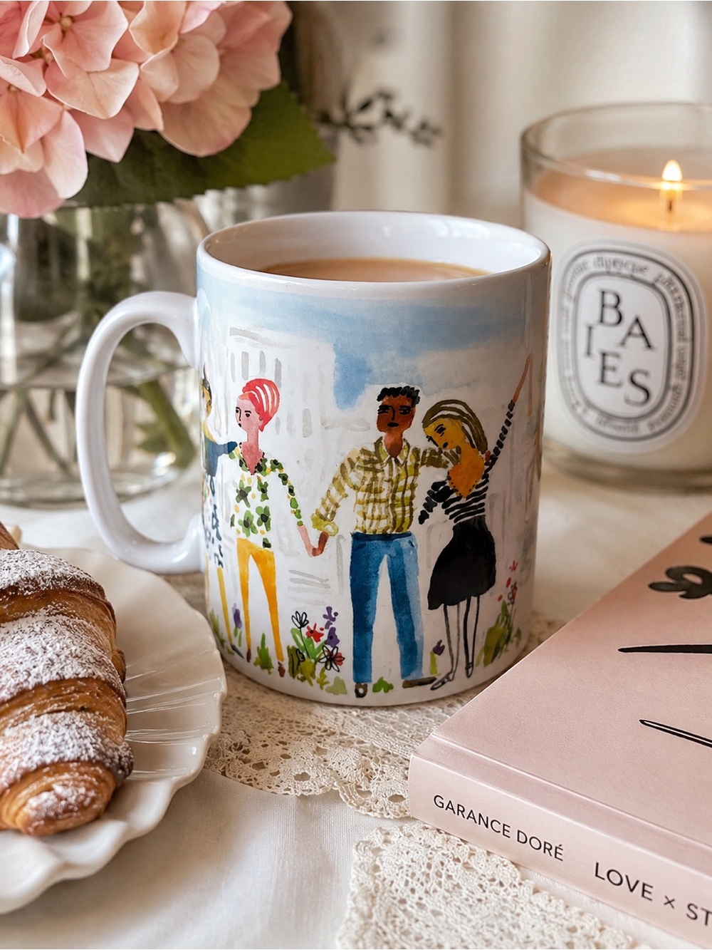 Pier 1 White Porcelain Mug with Black Logo